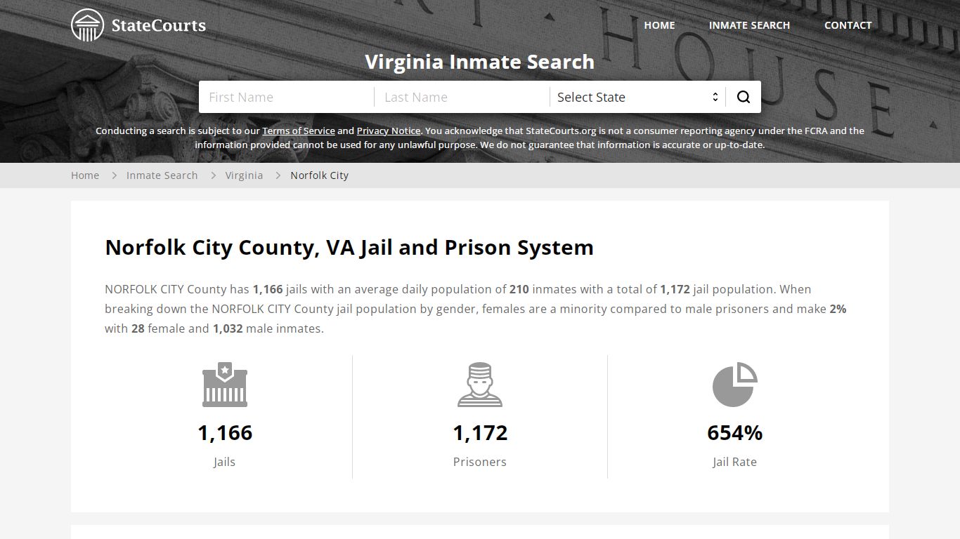 Norfolk City County, VA Inmate Search - StateCourts