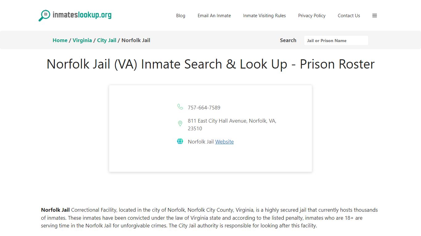 Norfolk Jail (VA) Inmate Search & Look Up - Prison Roster